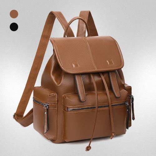 PU Leather Backpack large capacity & soft surface & waterproof Polyester Solid PC