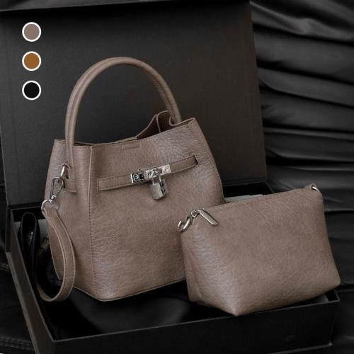 PU Leather Bucket Bag Handbag soft surface & attached with hanging strap Polyester Solid Set