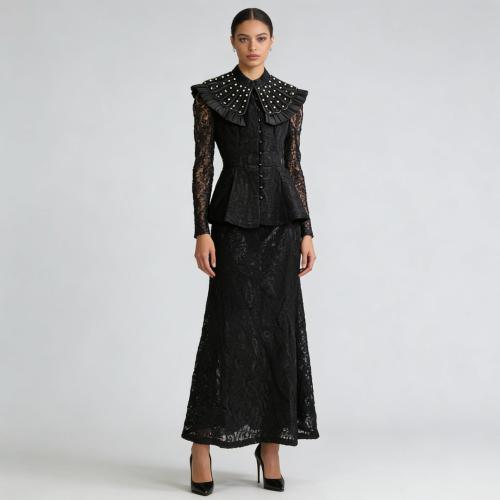 Polyester Slim & Mermaid Two-Piece Dress Set embroidered PC