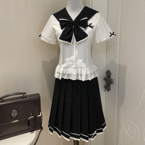 Polyester Ensemble occasionnel de femmes Polyester Jupe & Arc de cou & chemise à manches courtes Ensemble