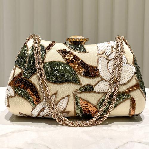 Polyester Clutch Bag with chain & embroidered Sequin leaf pattern multi-colored PC