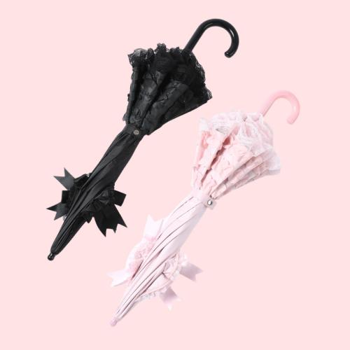 Black Polyester & Pongee & Lace Waterproof Long Handle Umbrella sun protection Aluminium Alloy PC