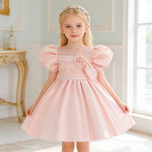 Viscose & Gemengde stof & Polyester & Katoen Meisje Eendelige jurk Embroider Roze stuk