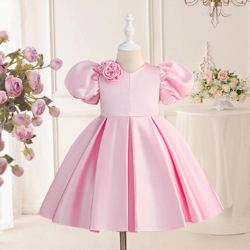 Viscose & Gemengde stof & Polyester & Katoen Meisje Eendelige jurk Bloemen Roze stuk