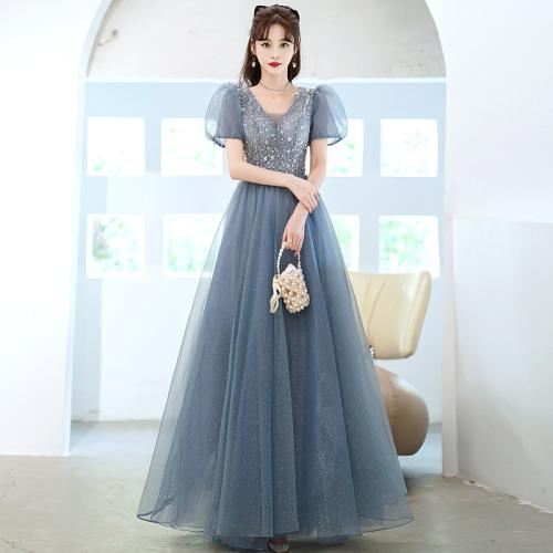 Polyester Waist-controlled Long Evening Dress matte sequin PC