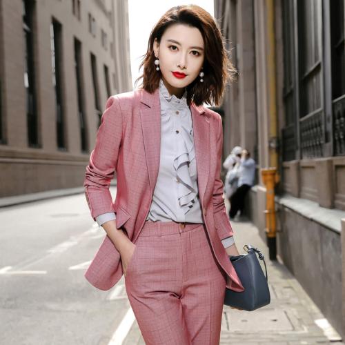 Viscose & Spandex & Polyester Women Business Pant Suit & two piece Pants & coat plaid Set