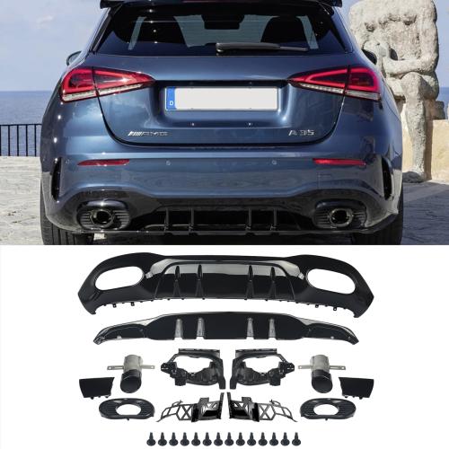 Rear Bumper Diffuser Lip with Exhaust Pipes for Mercedes Benz W177 A160 A180 A200 A220 A250 Hatchback 2019+