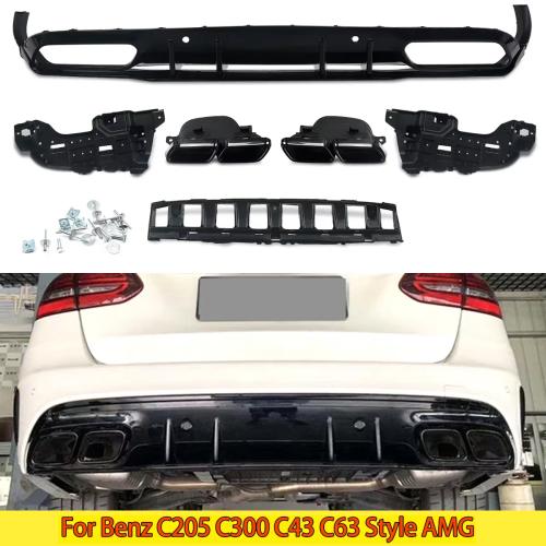 Rear Diffuser For Benz C205 C300 C43 C63 W/ Muffer Tip 2015-2018