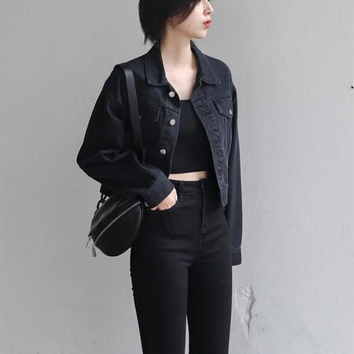 Spandex & Algodón Chaqueta de mujeres, Sólido, negro,  trozo