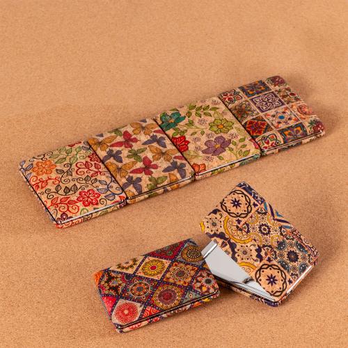 Wooden foldable Cosmetic Mirror portable & random color Metal & Glass PC
