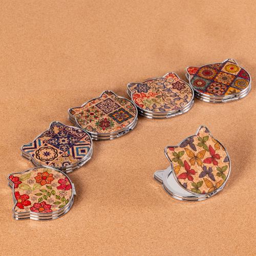 Wooden double sided & foldable Cosmetic Mirror portable & random color Metal & Glass PC