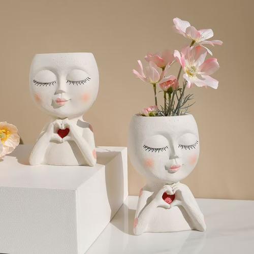 Resin Flower Pot Cute character pattern white PC