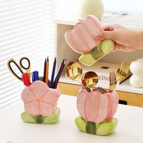 Porcelain Creative Pen Container handmade floral PC