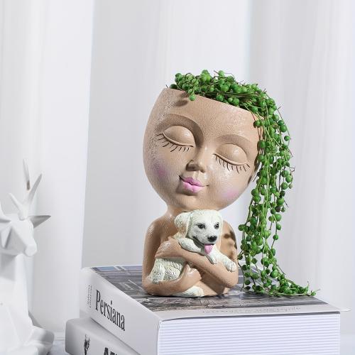 Resin Creative & thermostability Flower Pot corrosion proof & Cute character pattern PC