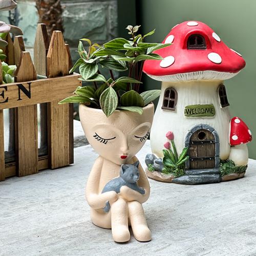 PVC Creative Flower Pot Cute Painted character pattern PC