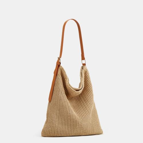 Straw Tote Bag Woven Shoulder Bag large capacity Polyester khaki PC