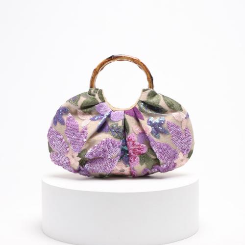 PVC Handbag soft surface & embroidered Polyester flower shape PC