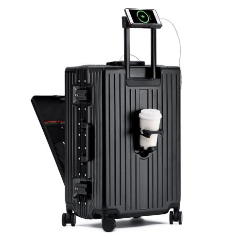 PC-Polycarbonate separating dry and moist Suitcase with password lock & with USB interface & waterproof Zinc Alloy & Polyester Peach Skin & ABS & TPE-Thermoplastic Elastomer & Aluminium Alloy striped PC