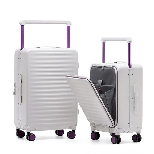 PC-Polycarbonate separating dry and moist Suitcase with password lock & waterproof Aluminium & Polyester striped PC