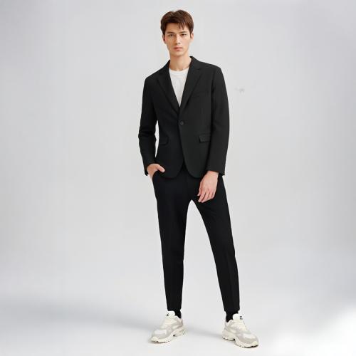 Polyester Mannen Leisure Suit Solide Zwarte Instellen