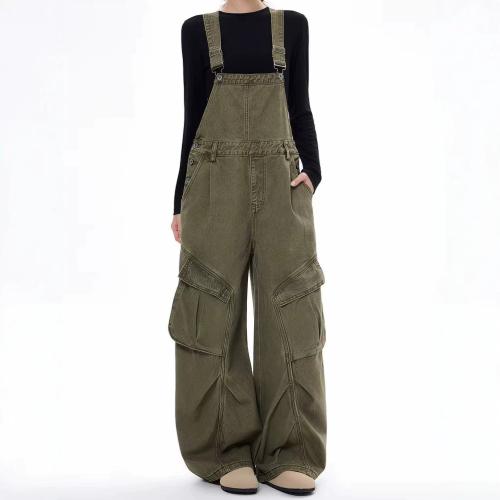Denim & Polyester Vrouwen Suspender Broeken Solide leger groen stuk