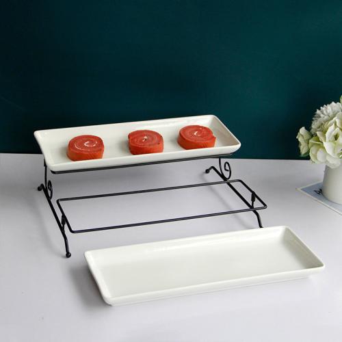 Porcelain & Iron easy cleaning Snack Tray durable & double layer & detachable Solid white PC