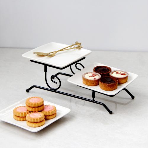 Porcelain & Iron easy cleaning Snack Tray durable & double layer & detachable Solid white PC