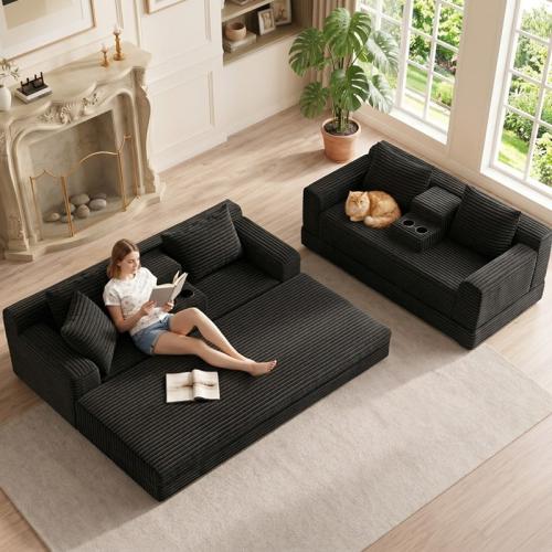 Corduroy Soft & Multifunction Sofa Bed Sponge Solid PC