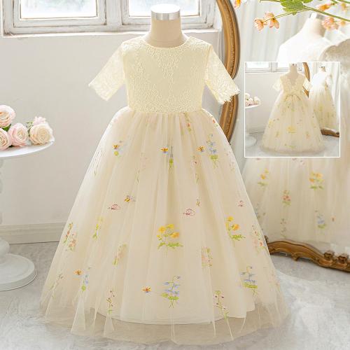Gauze & Polyester lace Girl One-piece Dress champagne PC