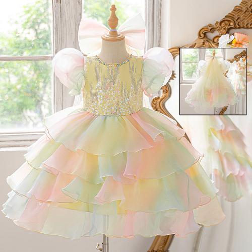 Gauze & Polyester Princess Girl One-piece Dress Sequin mixed colors PC