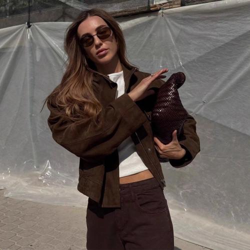 Polyester Manteau femmes Solide Marron pièce