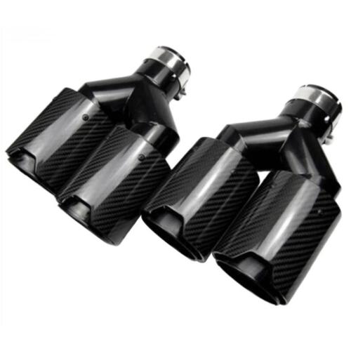 2×Dual for BMW 63MM In 93MM Out Car Carbon Fiber Exhaust TWIN End Tips Tail Pipe