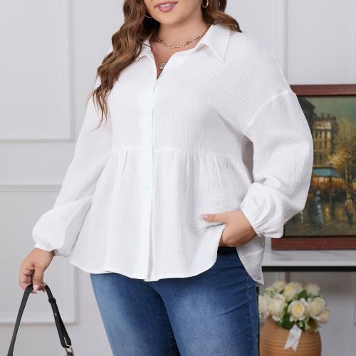 Polyester & Katoen Vrouwen lange mouw Shirt Solide Witte stuk