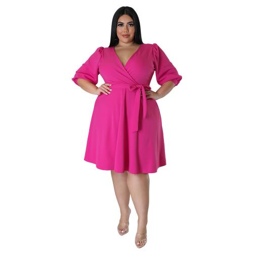 Polyester Jurk uit één stuk Solide Roze stuk