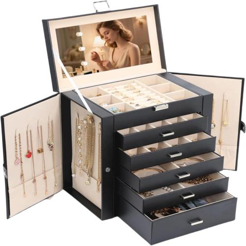 PU-leer Sieraden Opslag Case Flannelette (Flannelette) & Hout meer kleuren naar keuze stuk