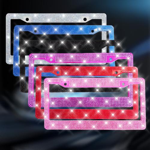 Rhinestone License Plate Frame for US Canada Mexico Acrylic Round Hole