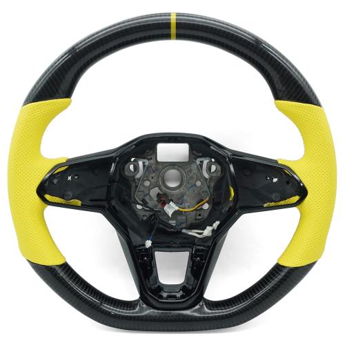 Yellow Forged Carbon Fiber Steering Wheel For Volkswagen Golf 8 GTI R Series MK8