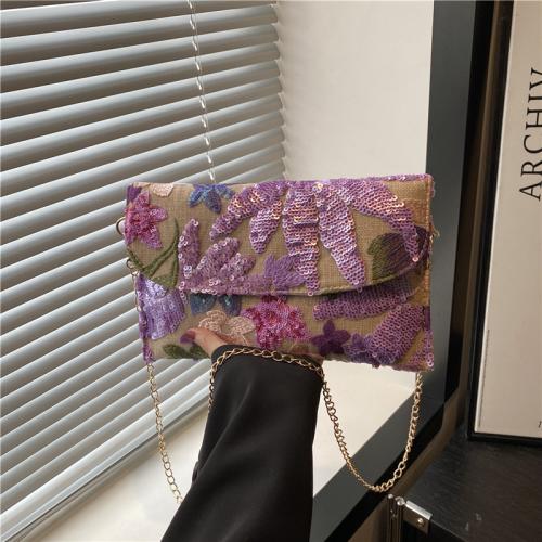 Straw Envelope Clutch Bag with chain Polyester floral PC