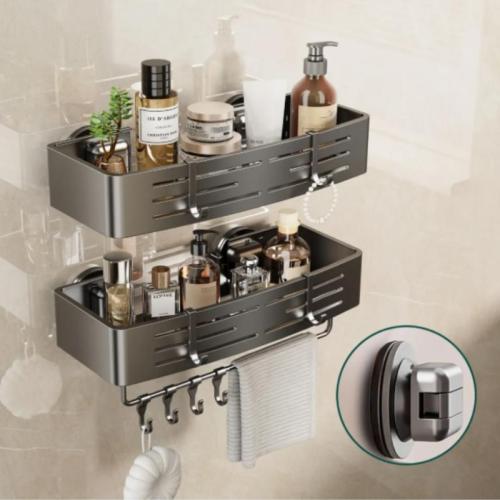 Aluminum Antirust & Punch-free & Waterproof Shelf Wall Hanging & for bathroom & double layer gray PC
