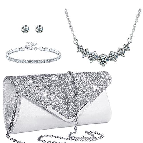 Metalen Clutch Tas Zilveren stuk