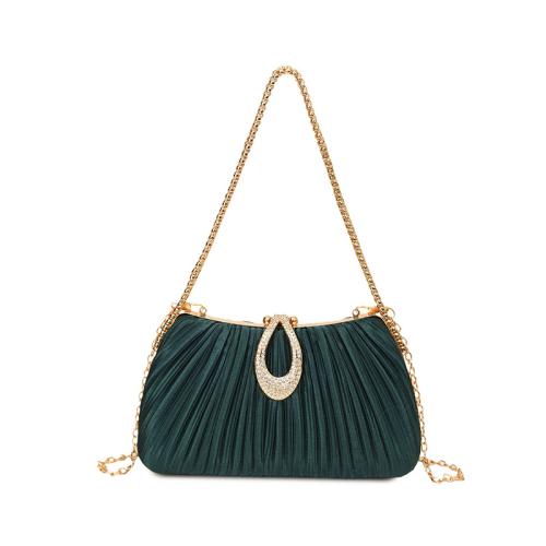Velour Pleat Clutch Bag with chain & with rhinestone Polyester Solid PC