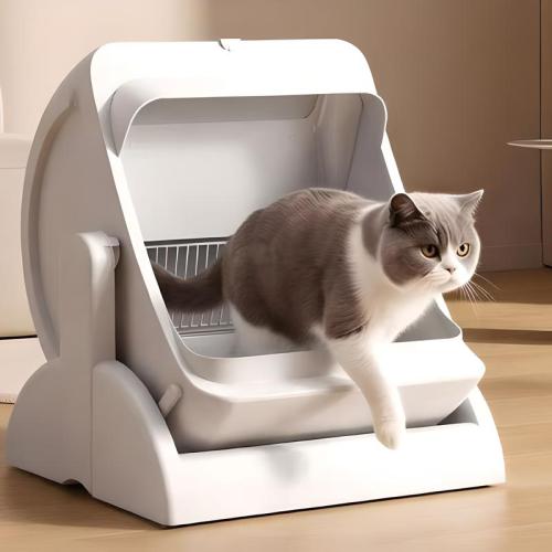 Polypropylene-PP Smart Phone APP Control & automatic & easy cleaning & Multifunction Cat Litter Basin white PC