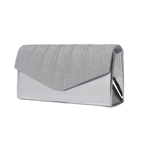 Polyester Pleat Clutch Bag with chain silver PC