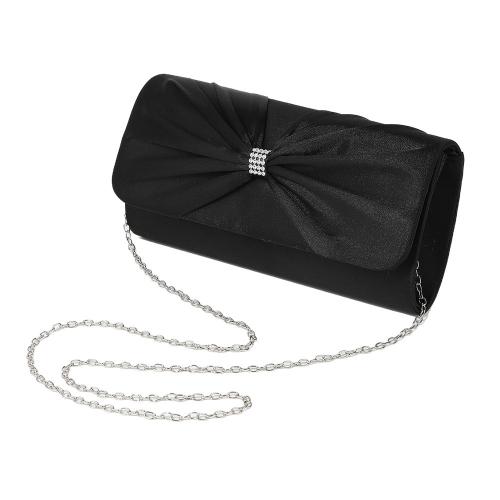 Polyester Pleat Clutch Bag with chain black PC