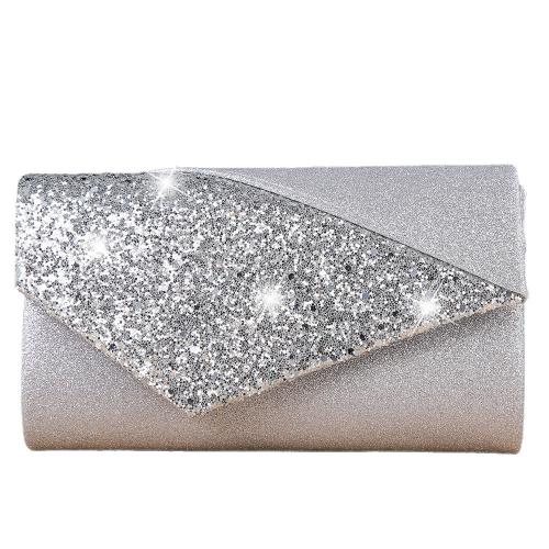 Polyester Clutch Bag with chain Sequin silver PC