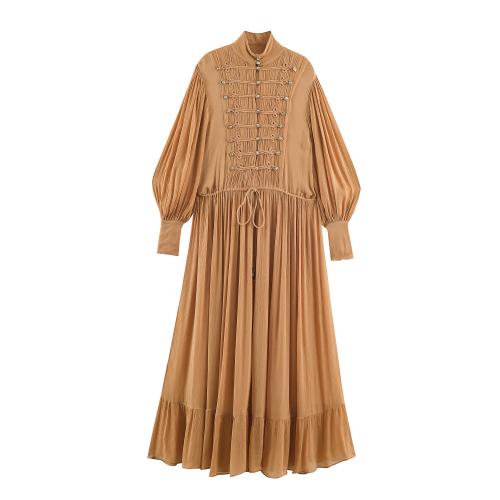 Polyester Einteiliges Kleid, Patchwork, Solide, Braun, Stück