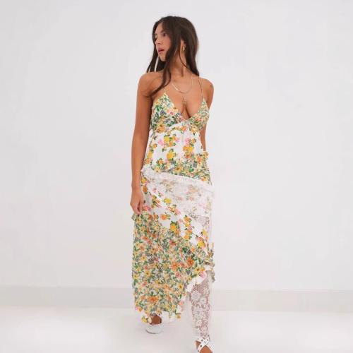 Cordón & Poliéster Vestido de resbalón, impreso, floral, más colores para elegir, trozo