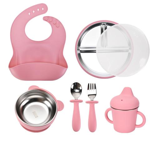 304 Acier inoxydable & Silicone de qualité alimentaire Ensemble de couverts pour enfants plus de couleurs pour le choix Ensemble