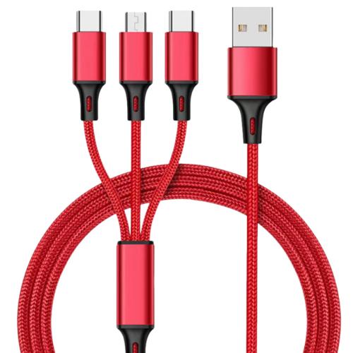 Nylon Braided -1 Data Cable with Multiple Connectors 2A Fast Charging
