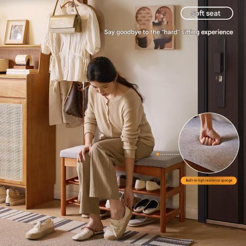 Solid Wood Multifunction Storage Stool durable Linen & Sponge PC
